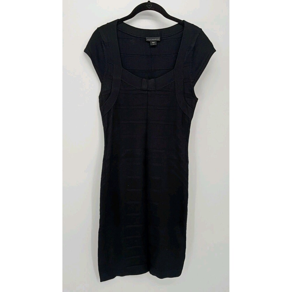 Metaphor Black Bandage Knit Dress M Y2K Bodycon Midi Sculpted Sheath